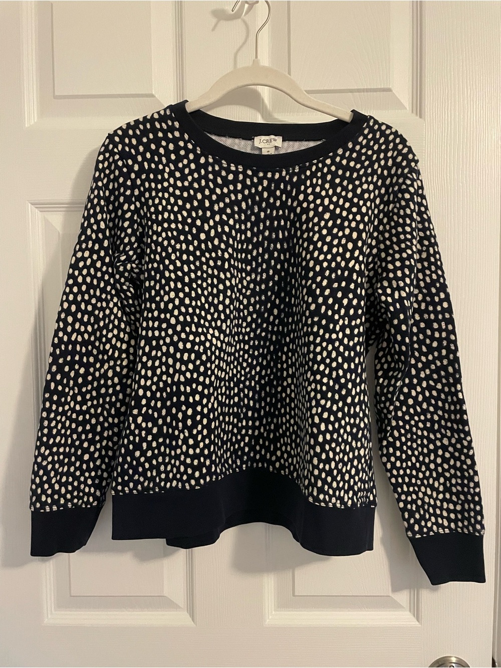 J. Crew Navy Crewneck Sweater with White Spot Print